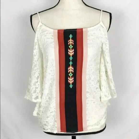GB Gianni Beni Cold Shoulder Lace Blouse - Picture 1 of 7